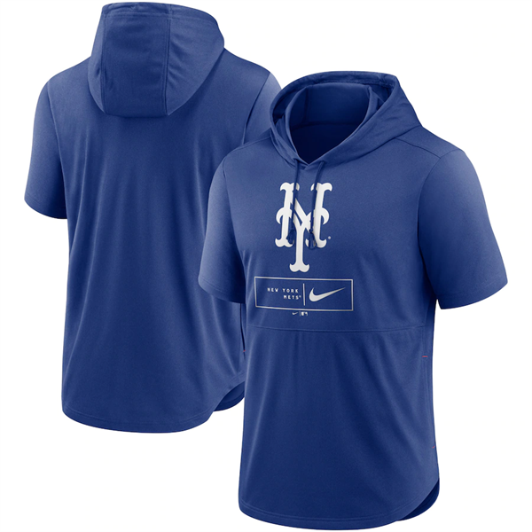 Men's New York Mets Blue Short Sleeve Pullover Hoodie Men's New York Mets Blue Short Sleeve Pullover Hoodie